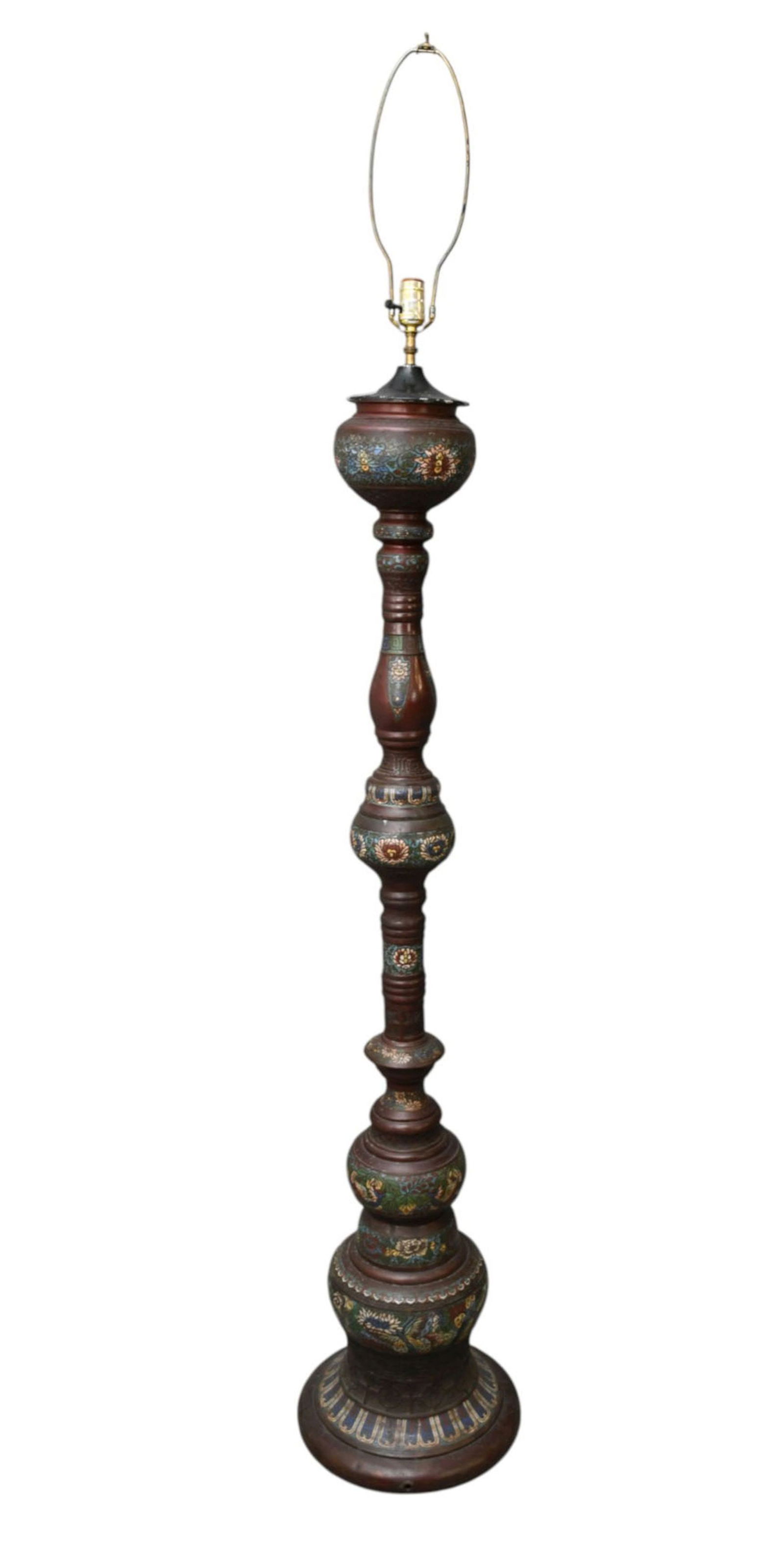 Antique Cloisonne Floor Lamp, 56"h to Socket (Needs tightening) (1 of 4)