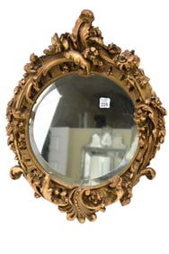 Antique Rococo Style Gilded Round Mirror, 22"h x 18"w