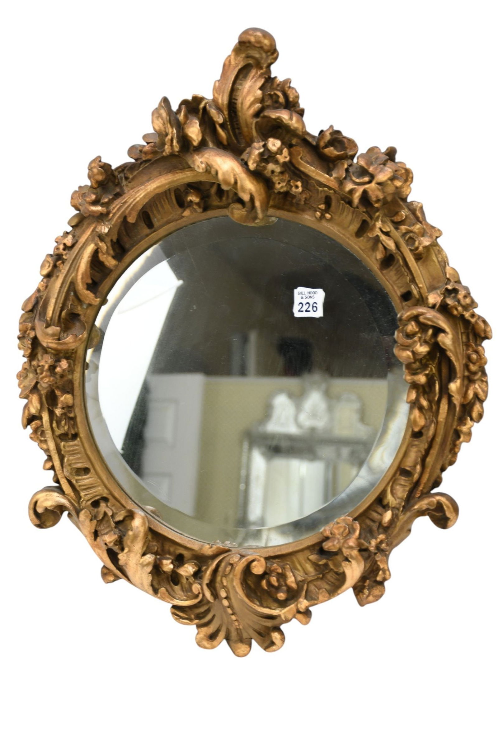 Antique Rococo Style Gilded Round Mirror, 22"h x 18"w (1 of 6)