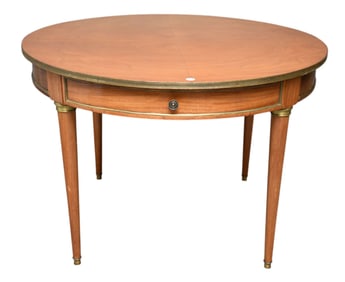 Lightwood Regency Style Round Dining Table, Gilt Metal Accents, 29"h x
