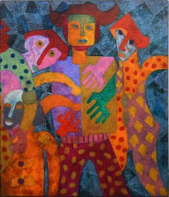 Karima Muyaes (Mexican, b.1960) acrylic on canvas, abstract figures, signed lower right 1999. 44 x