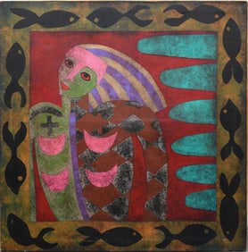 Karima Muyaes (Mexican, b.1960) acrylic on canvas, Abstract Modern Girl with Long Hair. signed on