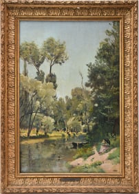 Paul Jean Marie Sain (France 1853 - 1908) paysage de forest oil on canvas. 22 x 15 inches, overall