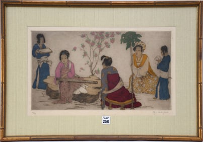 Elyse Ash Lord (British, 1900-1971) Hand Colored Etching, Music in the Garden, edition 62/75. image