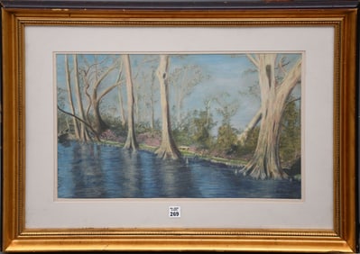 David Schwartz (American 1879-1969) Pastel Landscape Cypress Trees. sight 13 x 21 inches, overall