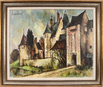 Pierre LeMarchand (French 1906-1970) oil on canvas, Chateau, scene, signed LeMarchand, 24 x 29