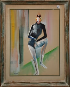 Bea Breck (20th C.). Gouache on paper, Modern Cubist Female Dancer, image size 28 x 20 inches.