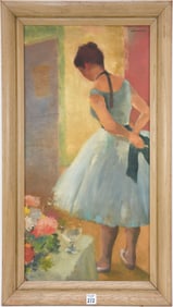 Giuseppe Lunardi (Italy 1879 - 1966) oil on canvas laid to board, Ballerina. 28 x 14 inches.