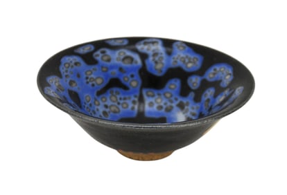 Chinese Yohen Tenmoku Type Tea Bowl - A stoneware tea bowl with flared rim and short foot. Black,