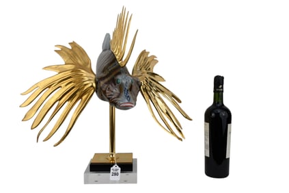 Oggetti Mangani Porcelain Lion Fish Sculpture - Italian. Late 20th century. A porcelain sculpture of