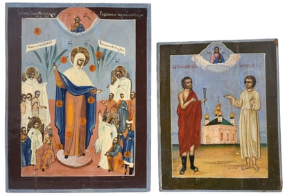 Two 19th Century Russian Orthodox Icons - Two antique Russian Orthodox religious icons. Comprising: