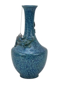 Chinese Lujun Ware Porcelain Vase, Dragon Relief - A porcelain long-necked vase with dark and light