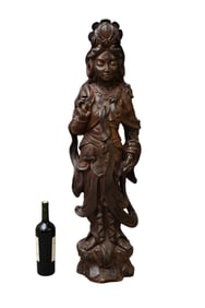 Terracotta Figure of Guanyin - Terracotta pottery with a warm bronzed glaze surface. 38" h x 11" w.