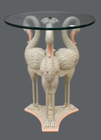 Vintage Painted Carved Wood Swan Side Table 25" h x 20"