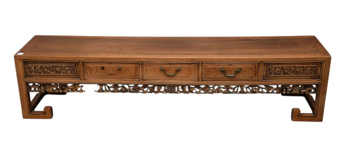 Asian Low Bench/Coffee Table Split on Top With 3 Side by Side Drawers, 14"h x 61"w x 13"d (one
