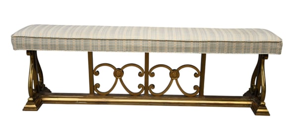 Brass Frame Prayer Bench with Upholstered Cushion, 17"h x 56"w x