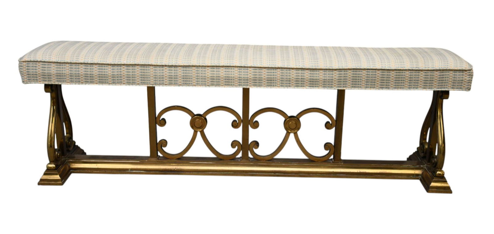 Brass Frame Fireplace Bench with Upholstered Cushion, 17"h x 56"w x (1 of 6)