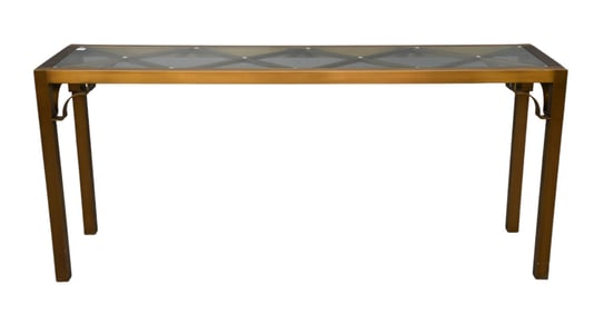 Gold Tone Console with Glass Top, 26"h x 59"w x