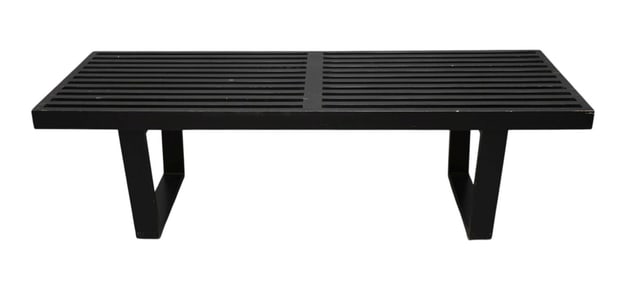 Vintage Teak Painted Slatted Bench, Herman Miller Label, 14 1/2"h x