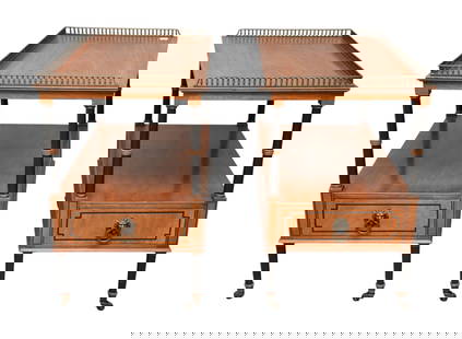 Pair Mahogany Side Tables with Reticulated Galleries, Single Drawers at Lower Shelves, 26"H x 28"w x: Pair Mahogany Side Tables with Reticulated Galleries, Single Drawers at Lower Shelves, 26"H x 28"w x 16"d ***If this item is not picked up by the Friday following the auction, it will be moved to offs