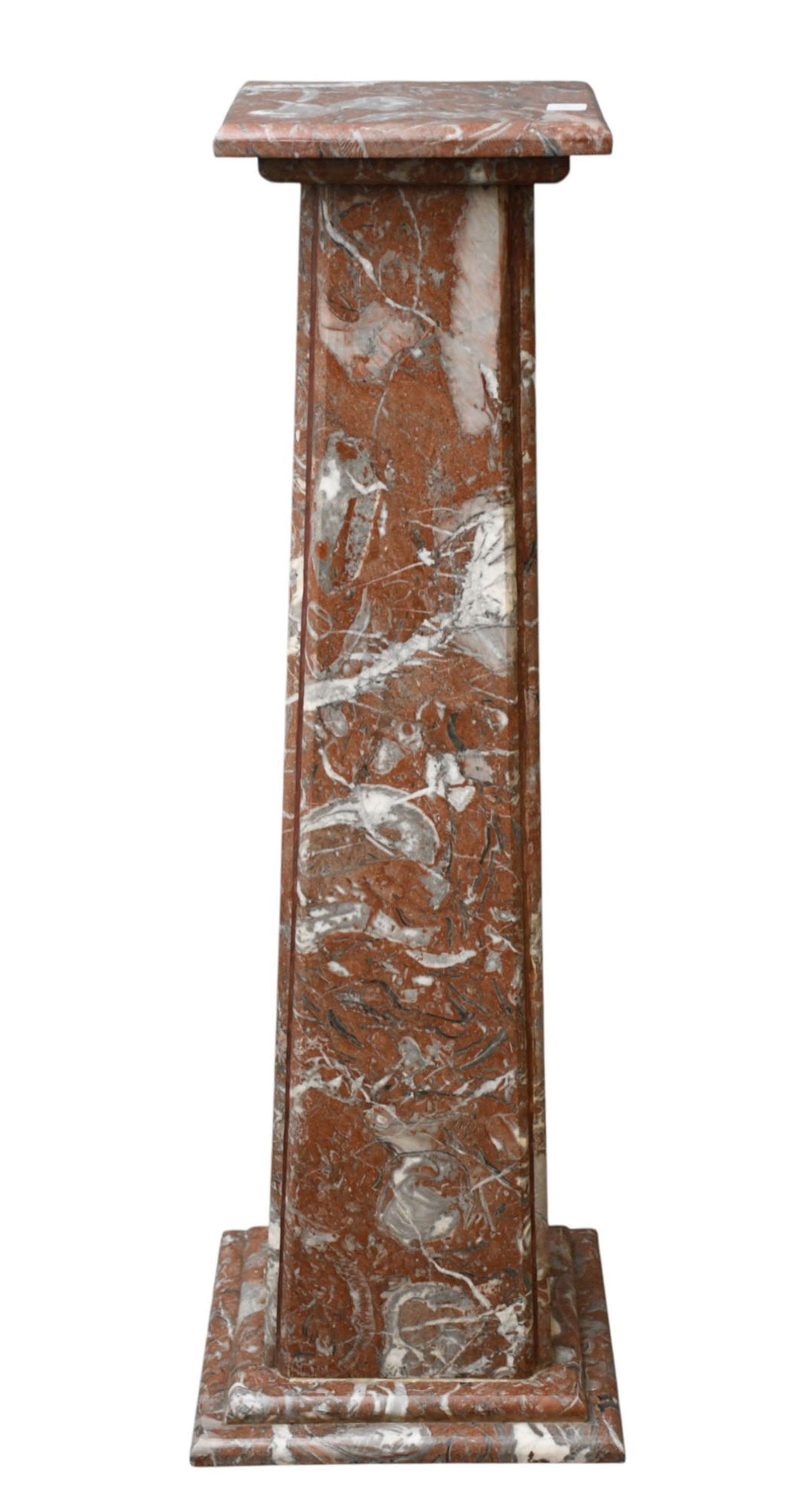 Marble Pedestal, 39"h x 15" x 12" Rectangle base, Top 10" x: Marble Pedestal, 39"h x 15" x 12" Rectangle base, Top 10" x 8" ***If this item is not picked up by the Friday following the auction, it will be moved to offsite storage and pickup will be by appointme