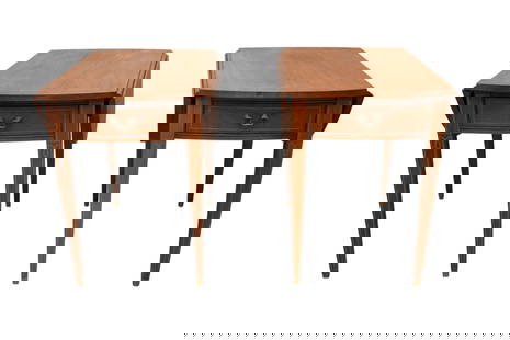 Pair Mahogany Drop Leaf Side Tables, Painted String Inlay, 25"h x 28"w x: Pair Mahogany Drop Leaf Side Tables, Painted String Inlay, 25"h x 28"w x 19"d ***If this item is not picked up by the Friday following the auction, it will be moved to offsite storage and pickup will