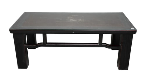 Coffee Table, Black Asian Form with Woven Surface and Removeable Black Top, 18"h x 48"w x