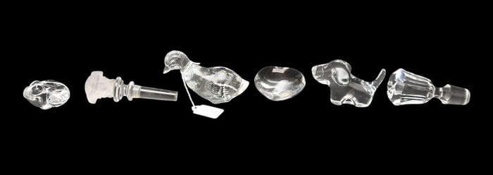 Crystal Figurine Lot Baccarat, Steuben, Rosenthal.  Baccarat Heart, duck and dog. Steuben frog,