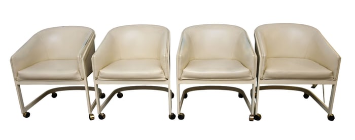 4 Vintage Milo Baughman Club Chairs with Metal Frames on Castors, Cream Color Leather 29" h x 23"w x