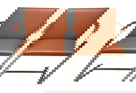 Pair Vintage Ludwig Mies Van der Rohe Style Leather & Chrome Armchairs by Brueton, Clay Color: Pair Vintage Ludwig Mies Van der Rohe Style Leather & Chrome Armchairs by Brueton, Clay Color Leather 32" h x 24" w x 22" d ***If this item is not picked up by the Friday following the auction, it wil