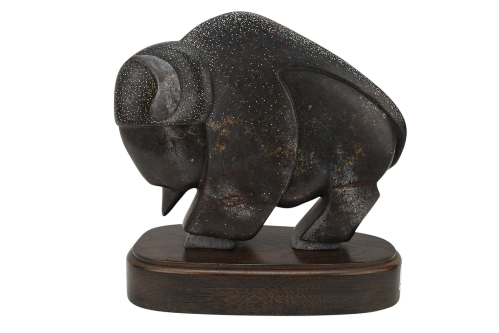 Dwain Freeman (New Mexico, 1950-2010) Black Buffalo Stone Sculpture on Wood Base, signed and dated (1 of 4)