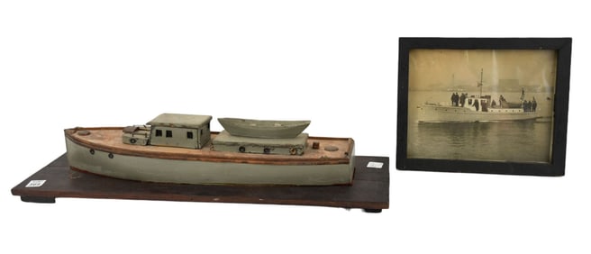 Primitive Boat Model with Photo, 4"h x 25"w x 8"d