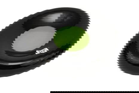 Swedish Studio Ahus Art Glass Black Bowl with Green Center, Sweden 2004, 5"h x 11"dia: Swedish Studio Ahus Art Glass Black Bowl with Green Center, Sweden 2004, 5"h x 11"dia