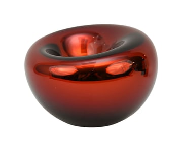 Asymmetrical SKLO Studio Echo Art Glass Bowl - Handblown, ruby red interior mirrored Czech glass,