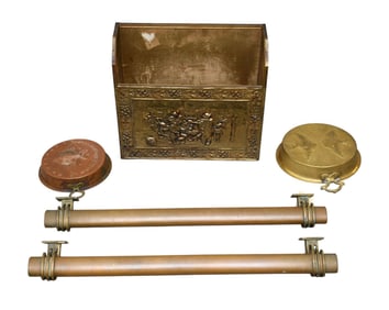 Brass Lot, Magazine Box Relief Design, 2 Antique Train Bars from Train and Molds