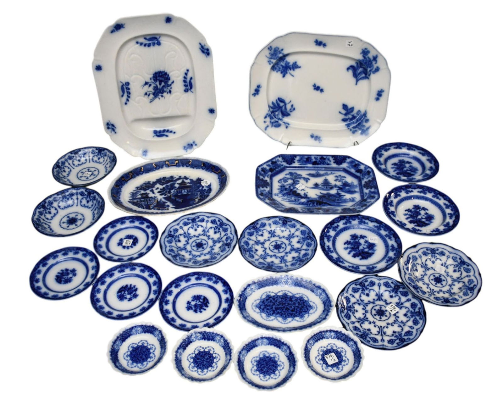 Ironstone 19th c. Flo Blue Assorted Patterns, Chinaware, 18" x 16" (1 of 13)