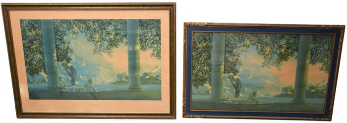2 Maxfield Parrish Original Lithographs. (American 1877-1966) Day Break- in original frame,  overall