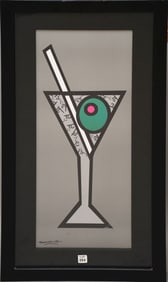 Romero Britto (Brazilian, 1957-Present) serigraph titled "Straight Up Please", depicting a martini