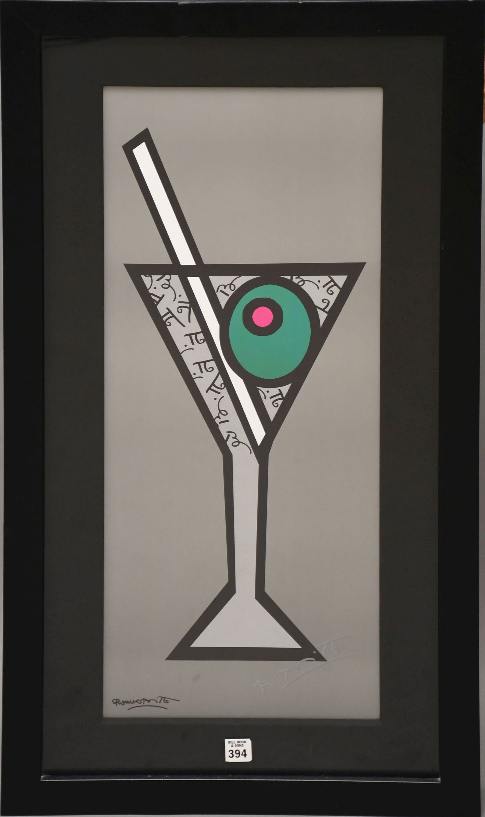 Romero Britto (Brazilian, 1957-Present) serigraph titled "Straight Up Please", depicting a martini (1 of 5)
