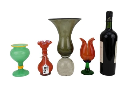 4 Assorted Murano Glass Tableware's, 10 1/2"h tallest, 7"h smallest