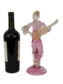 Murano Pink Glass Musician Figurine, 13"h x 7"w