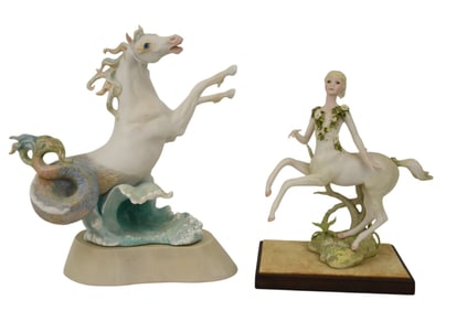 2 Cybis Porcelain Figures, Rearing Sea-Horse (14 1/2"h x 8"w) And Horse Lady