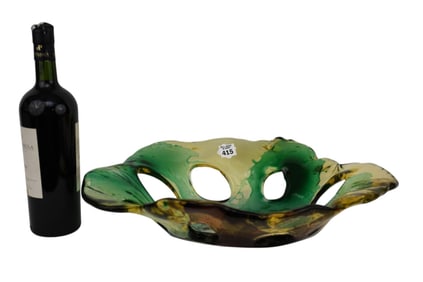 Large Free Form Art Glass Bowl with Circles, 4"H x 18"w