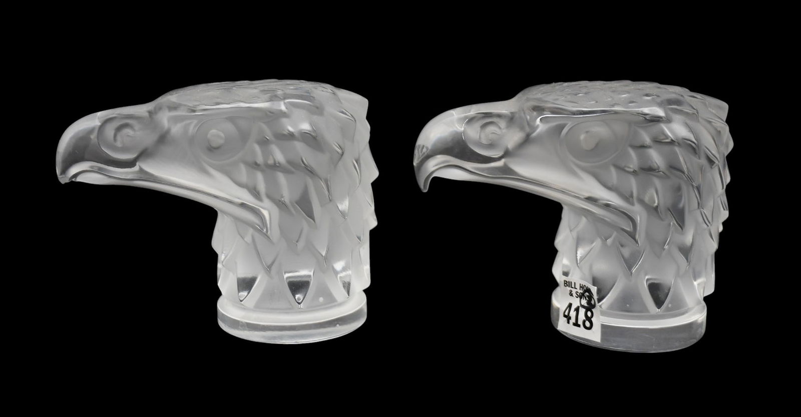 Pair Lalique Crystal Eagle Heads, "Tete d'Aigle", 4 1/2"h x 6"w (one beak has chip) (1 of 7)
