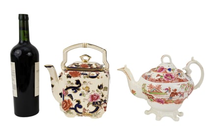 2 English Vintage Ceramic Teapots, One Mason's, Mandalay, 8"h x 10"w