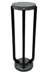 Pedestal, Black Lacquer Support, Faux Stone Base And Top, 44"h x 14"d