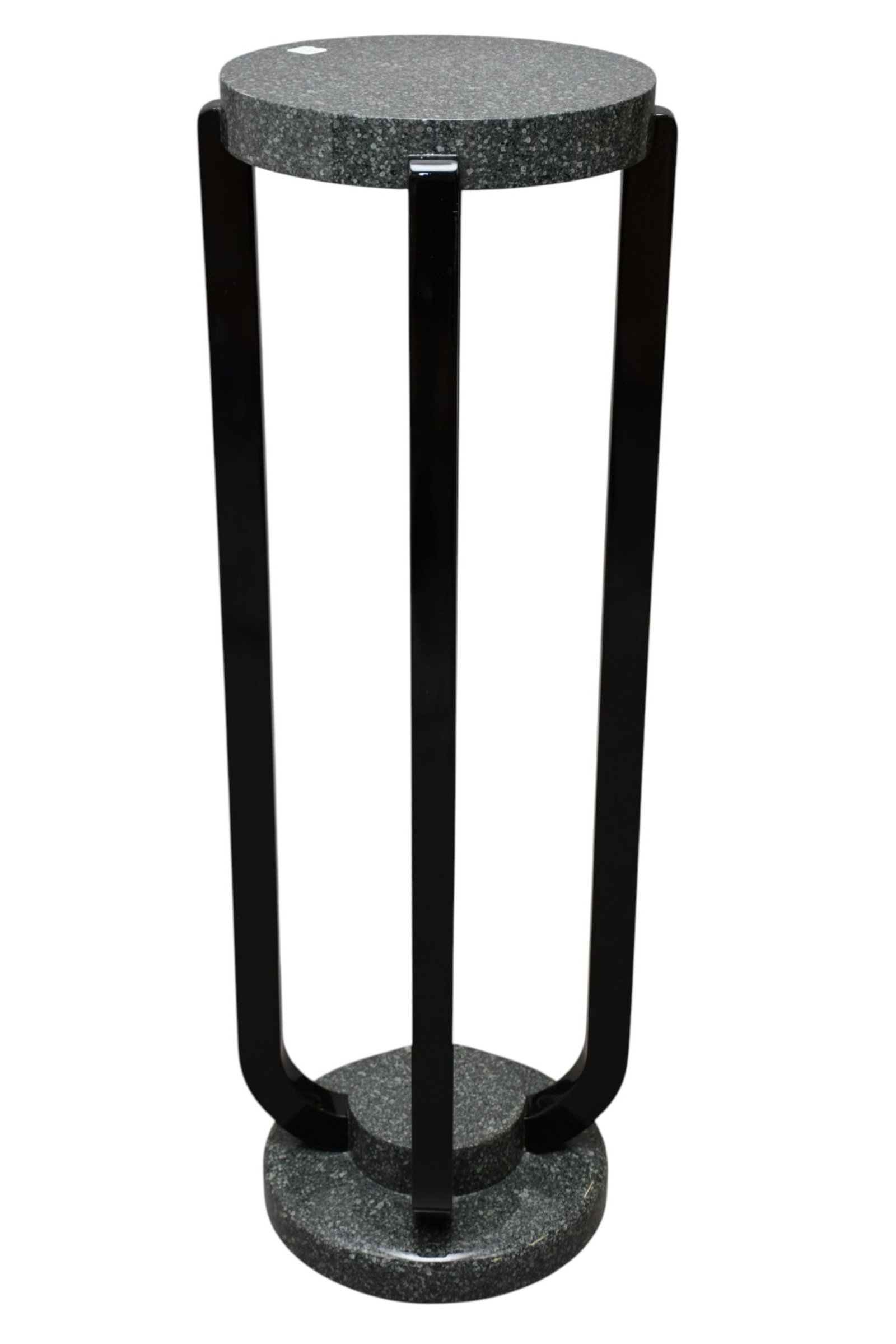 Pedestal, Black Lacquer Support, Faux Stone Base And Top, 44"h x 14"d: Pedestal, Black Lacquer Support, Faux Stone Base And Top, 44"h x 14"d
