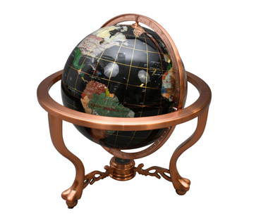 Semi-Precious Stone Inlaid Table Top Globe - with copper-tone finish stand. 20" h x 20" w: Semi-Precious Stone Inlaid Table Top Globe - with copper-tone finish stand. 20" h x 20" w