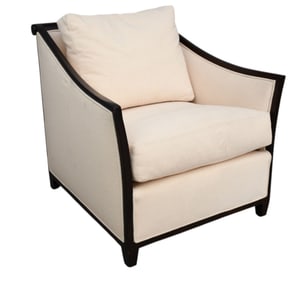 Modern Ivory Upholstered Dark Wood Frame Armchair 32" h x 32" d x 27" w Good