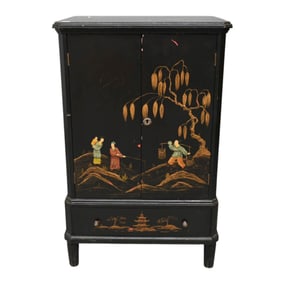 Black Chinese Cabinet Above Single Drawer, 35"h x 22"w x 18"d (nicks &